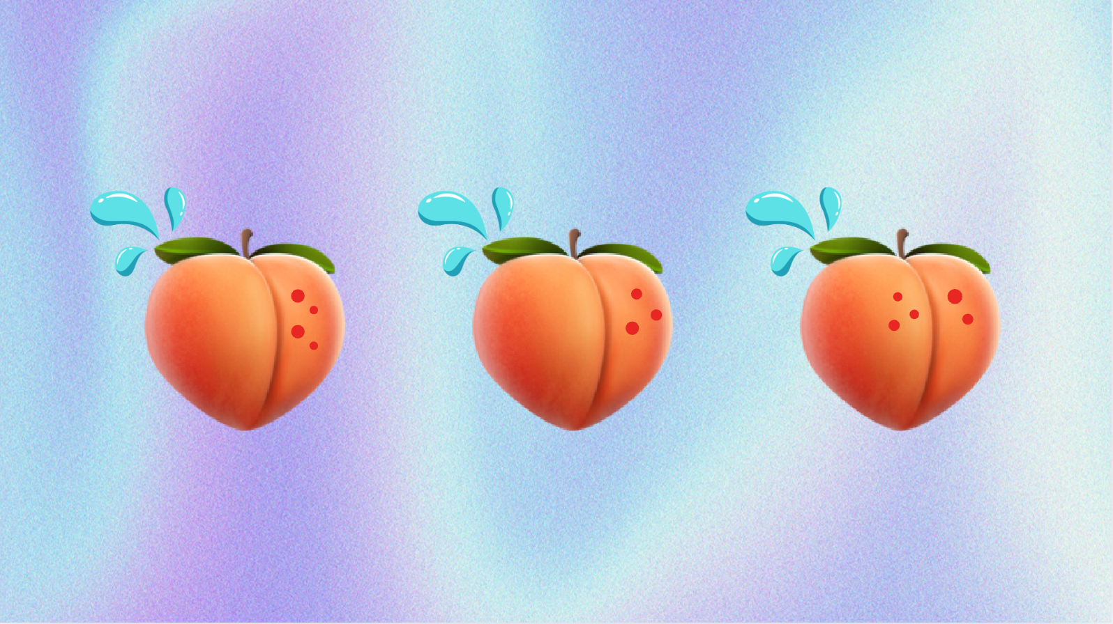 sweaty peaches with red dots to depict acne on butt after working out with sweaty clothes